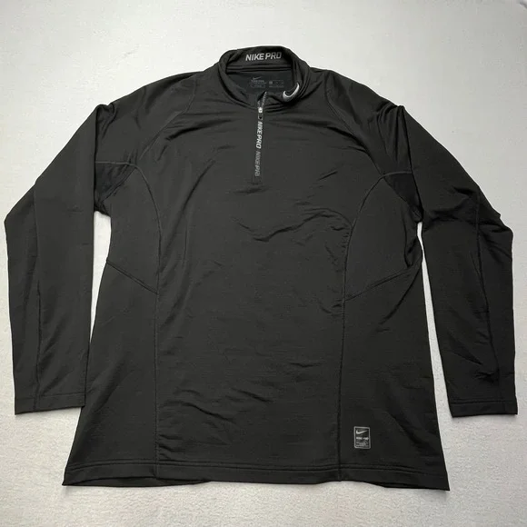 Nike Pro Hyperwarm Fitted Mens XXL Black Quarter Zip Long Sleeve Top 922442-010